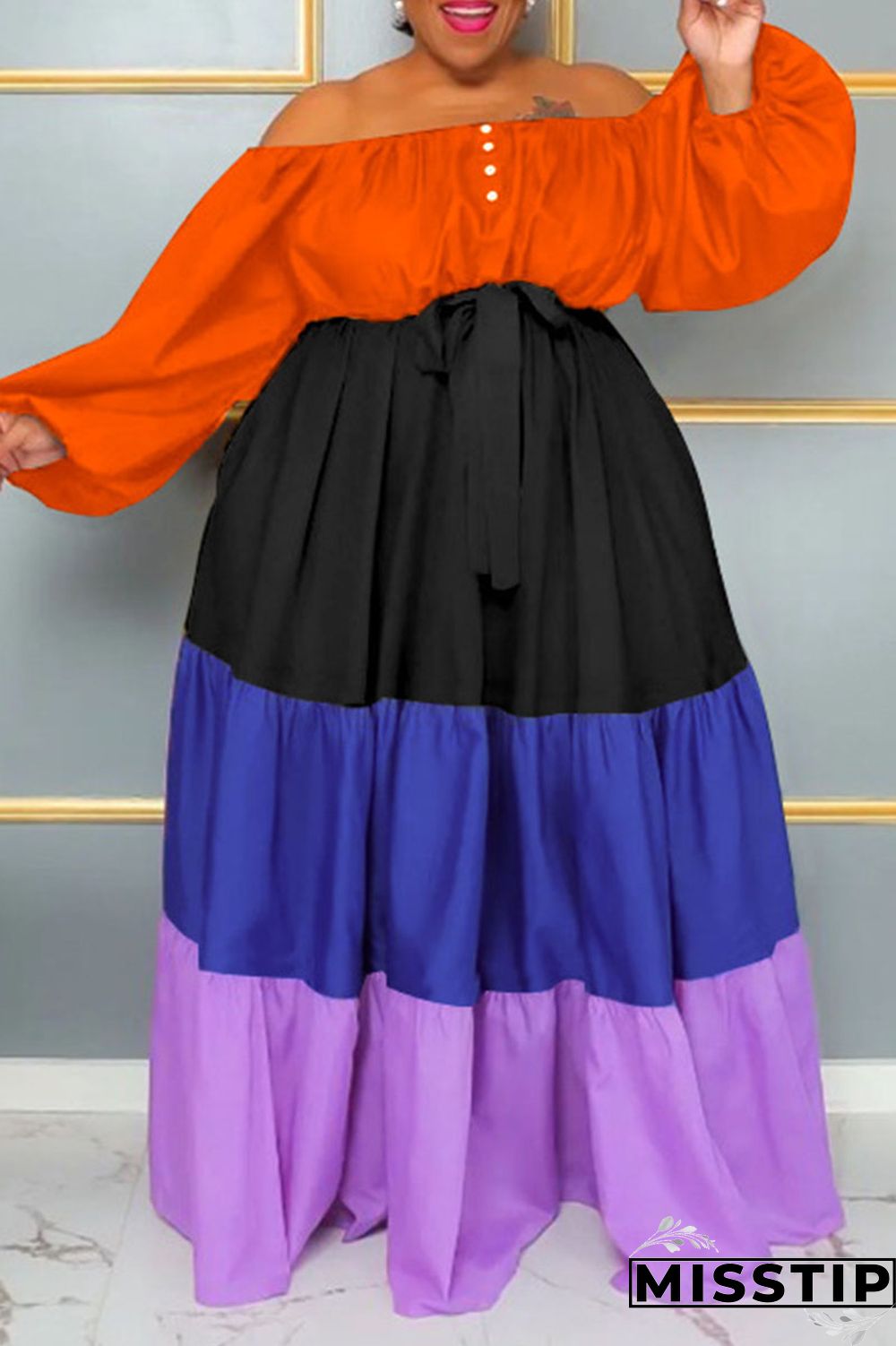 Green Casual Solid Patchwork Square Collar A Line Plus Size Dresses