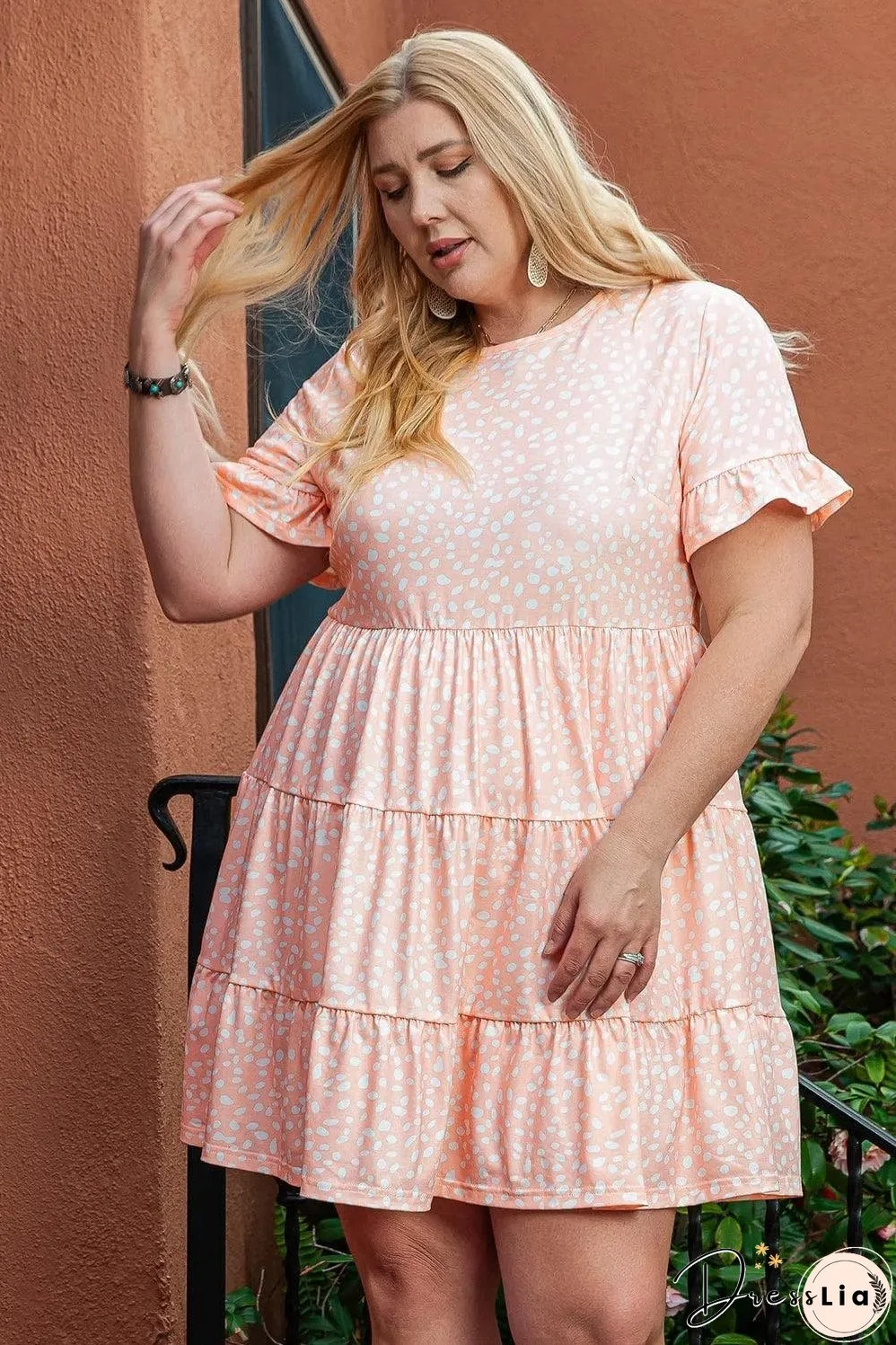 Pink Cheetah Print Tiered Ruffled Plus Size Dress