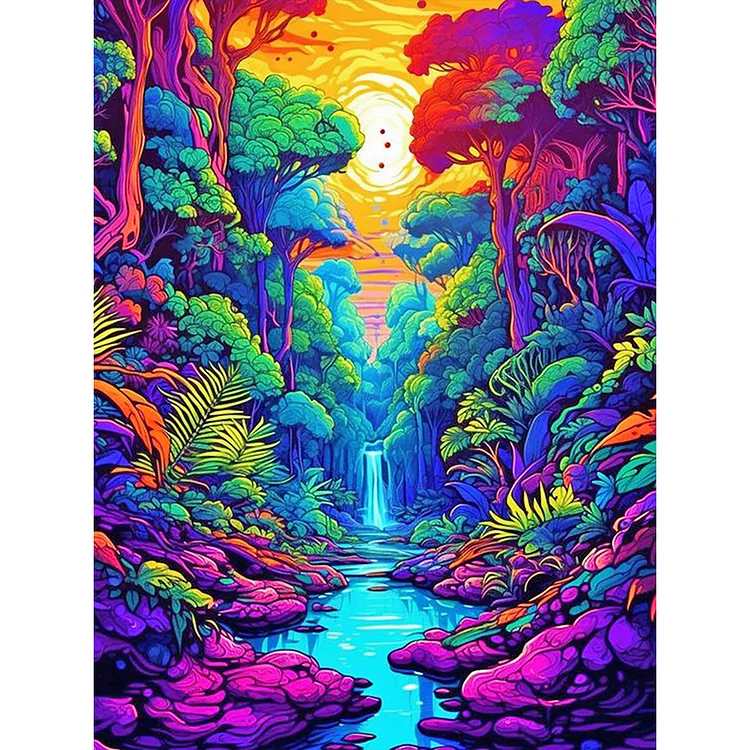 Rainbow Colored Jungle 30*40CM (Canvas) Full Round Drill Diamond Painting gbfke