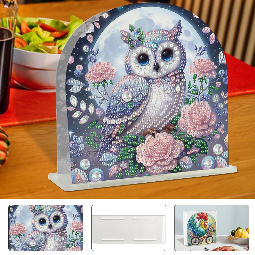 DIY Owl Acrylic Diamond Painting Napkin Rack Diamond Art Paper Towel Holder