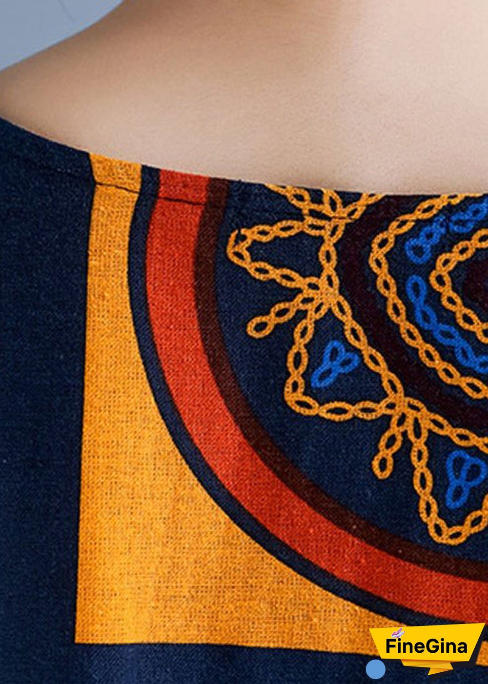 Women floral linen Robes Pakistani Wardrobes o neck Cinched Art Summer Dresses