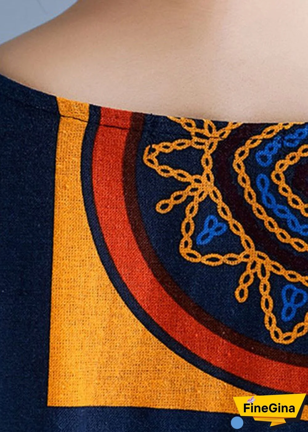 Women floral linen Robes Pakistani Wardrobes o neck Cinched Art Summer Dresses