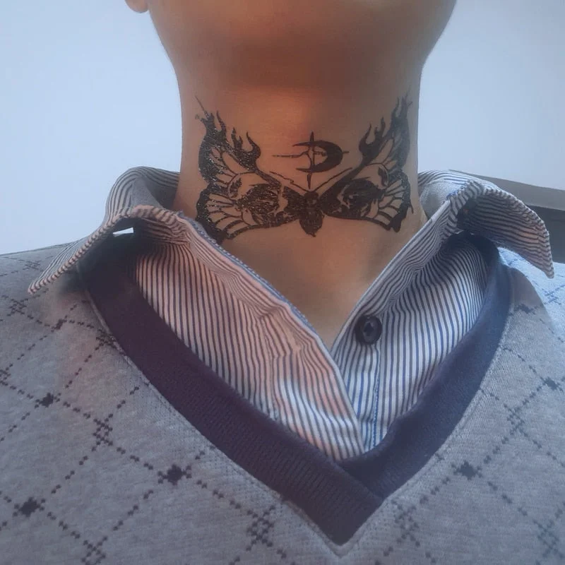 Black Owl Temporary Tattoo Sticker Waterproof Lasting Hand-Painted Hand Back Neck Fake Tattoo Big Personality Tattoo Sticker Men