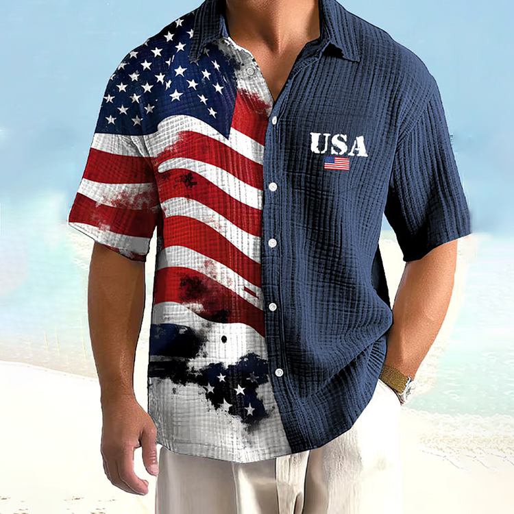 VChics Men's Independence Day Printed Short Sleeve Shirt