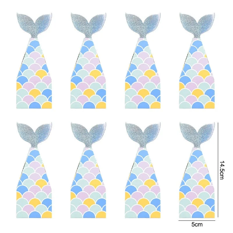 10Pcs Mermaid Tail Paper Candy Box Gift Bags Popcorn Boxes Kids Little Mermaid Birthday Party Decoration Baby Shower Supplies