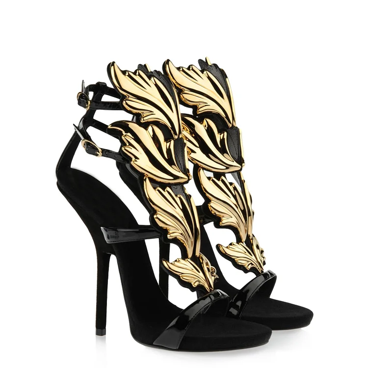 Custom Made Black and Gold Wing Sandals Vdcoo