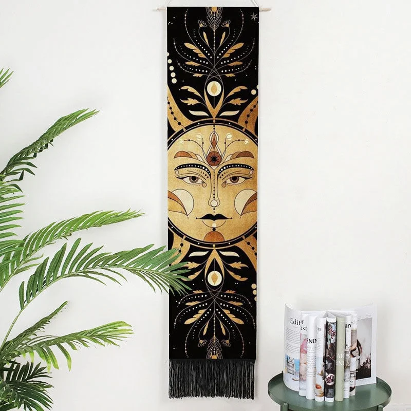 Moon Phases Tapestry Wall Art Hanging Tarot Witchcraft Tapestries HD Printing Sun Moon Tapestry Psychedelic Decor Tassel Carpet