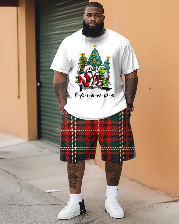 Men's Plus Size Christmas Friends Short Sleeve Shorts Set
