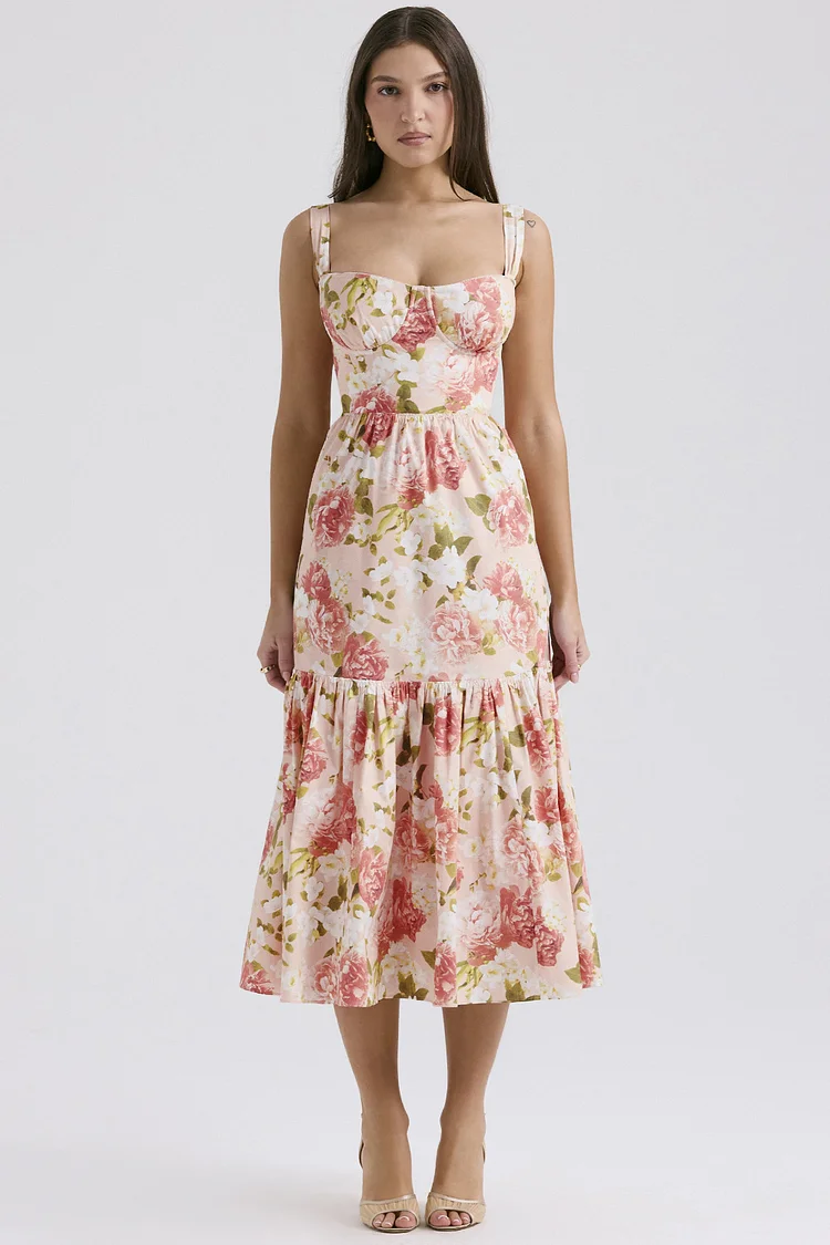 Everyday Orange Floral Print Pocket Cami Midi Dress