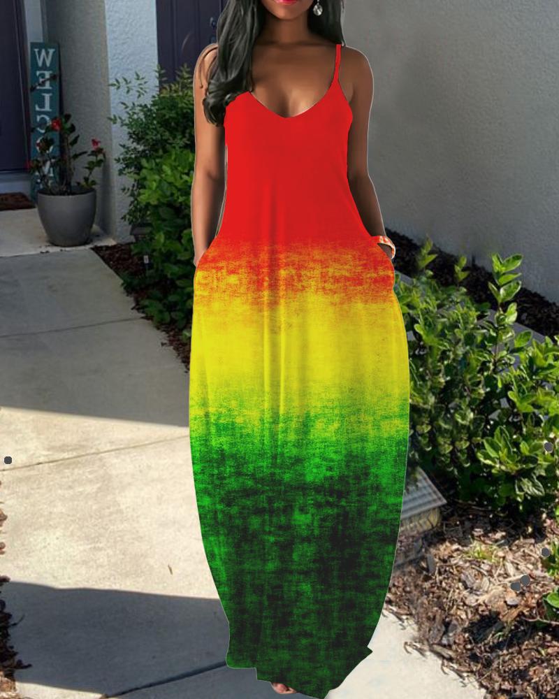 Reggae Juneteenth Gradient Colors Pocket Dress