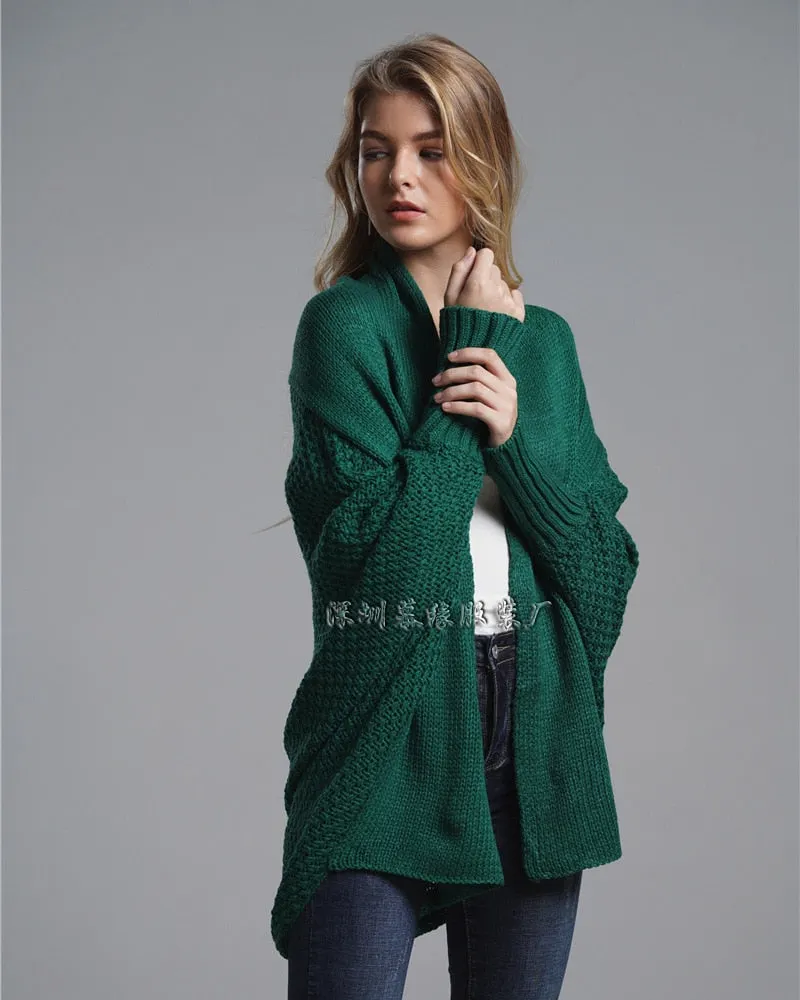 2021 new style bat sleeve large size long knitted cardigan sweater women's jacket women's sweater