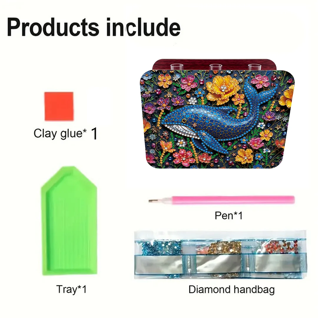 Gem Dolphin DIY Diamond Painting Wooden Tube Vase for Adults Gift Home Decor