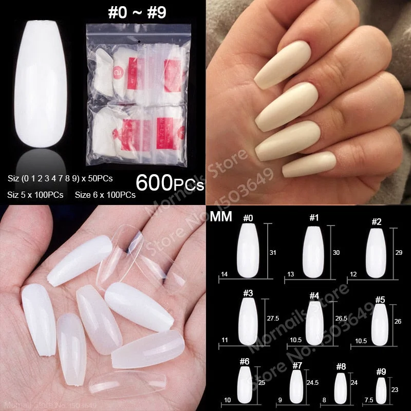 500 Pieces Of Ballerina Stiletto Coffin Rounded Square False Nail Tips Manicure Fake Nail Tips Long False Nails Short Nail Tips-Nail Inspo