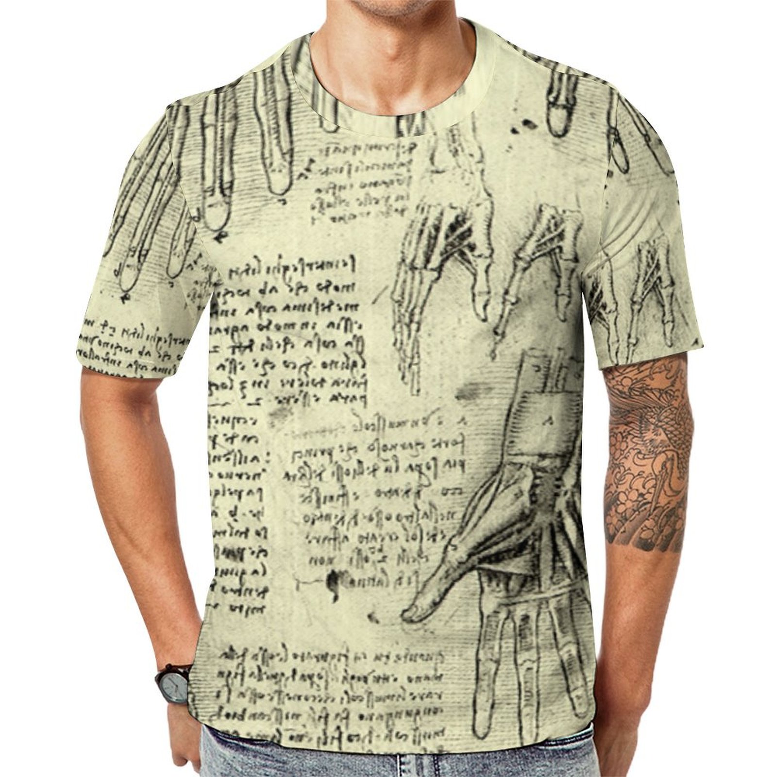 Leonardo Da Vinci's Anatomy Of The Human Hand Short Sleeve Print Unisex Tshirt Summer Casual Tees for Men and Women Coolcoshirts