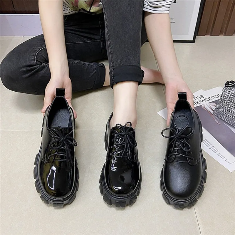 Women Chunky Sneakers Hidden Heels Shoes Ladies Wedge Thick High Heels Autumn Platform Women Shoes Lace Up Lolita Mary Janes