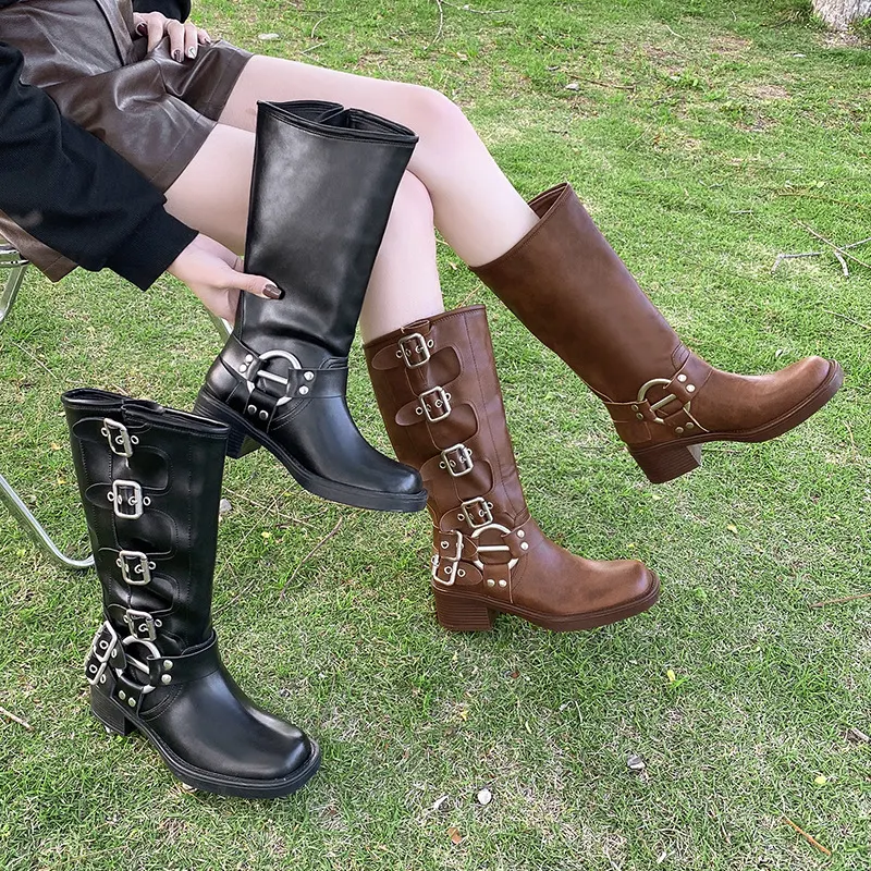 Churchf Churchf Boots Women's Fall / Winter 2024 New Thick Heel Brown But Knee Fashion Western Cowboy Boots Round Head High Boots