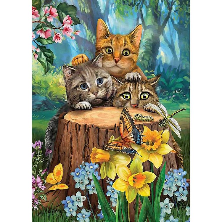 Three Cats - Full Round Drill Diamond Painting - 30x40cm(Canvas)