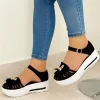 Women Comfy Platform Soft Sole Fabric Hollow-out Tassels Sandals