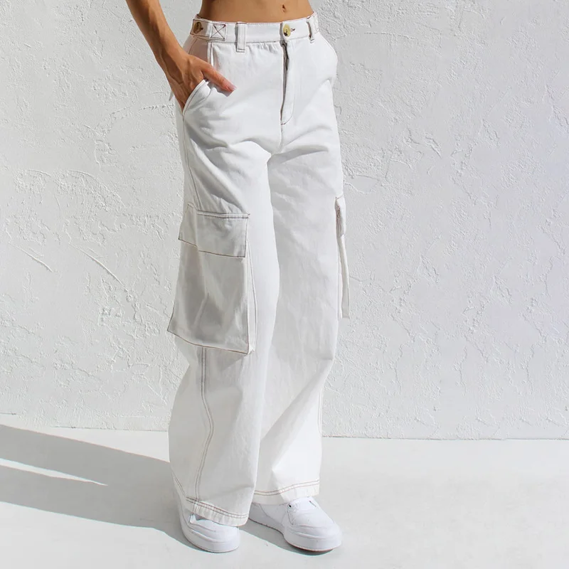 Toloer Loose Wide Leg Straight Leg Multi-Pocket Cargo Jeans-Outfit Ideas