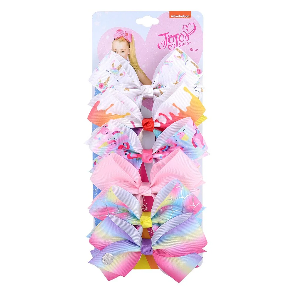 6 Pieces/Set JoJo Bows Jojo Siwa Rainbow Printed Knot Ribbon Bow For Girls Handmade Boutique Hair Clip Children Hair Accessories