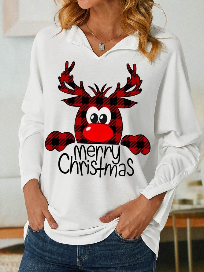 Merry Christmas Printed Cartoon Deer Women's T-shirt