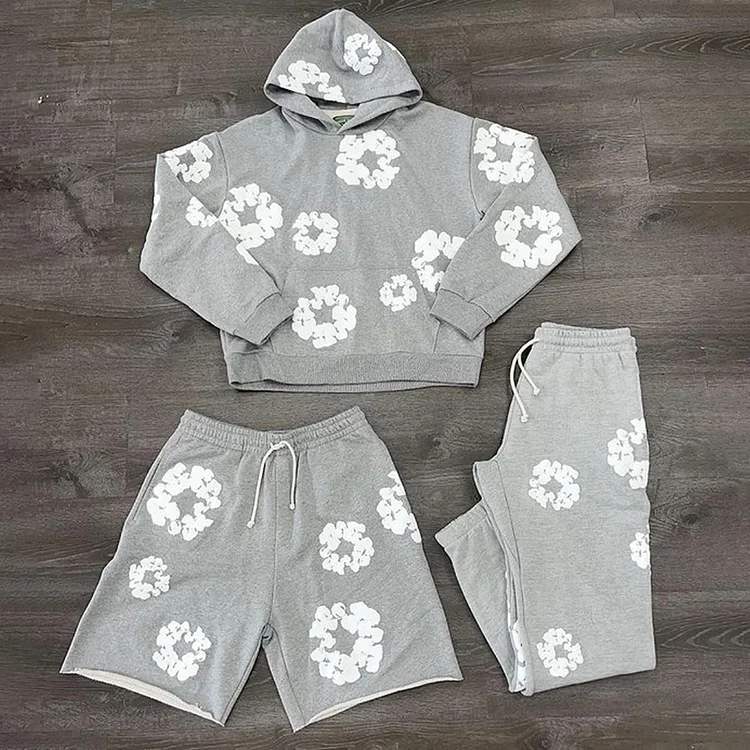 Denim Tears-Wreath Sweat Puff Print Hoodie Tracksuit Sweatpants & Shorts Matching Set