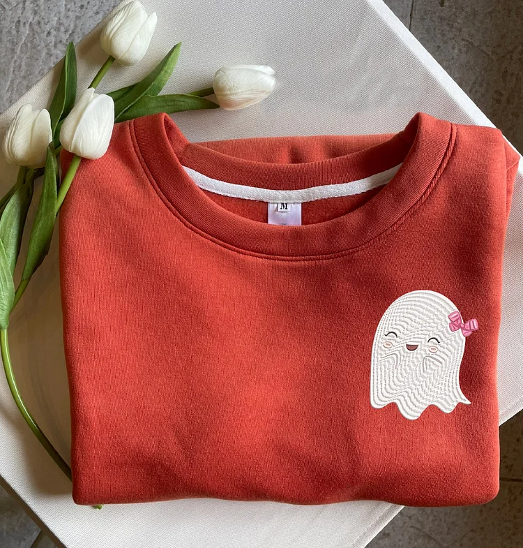 Matching Couple Ghost Embroidered Sweatshirt, Custom Name Halloween Ghost Crewneck, Boo Embroidered Sweatshirt, Couple Sweatshirt/ Hoodie
