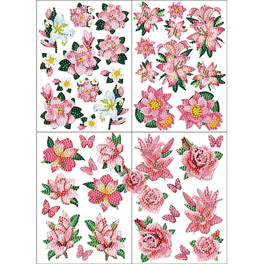 4pcs 5D DIY Diamond Painting Stickers Flowers Art Craft Kits Gift (BT009)