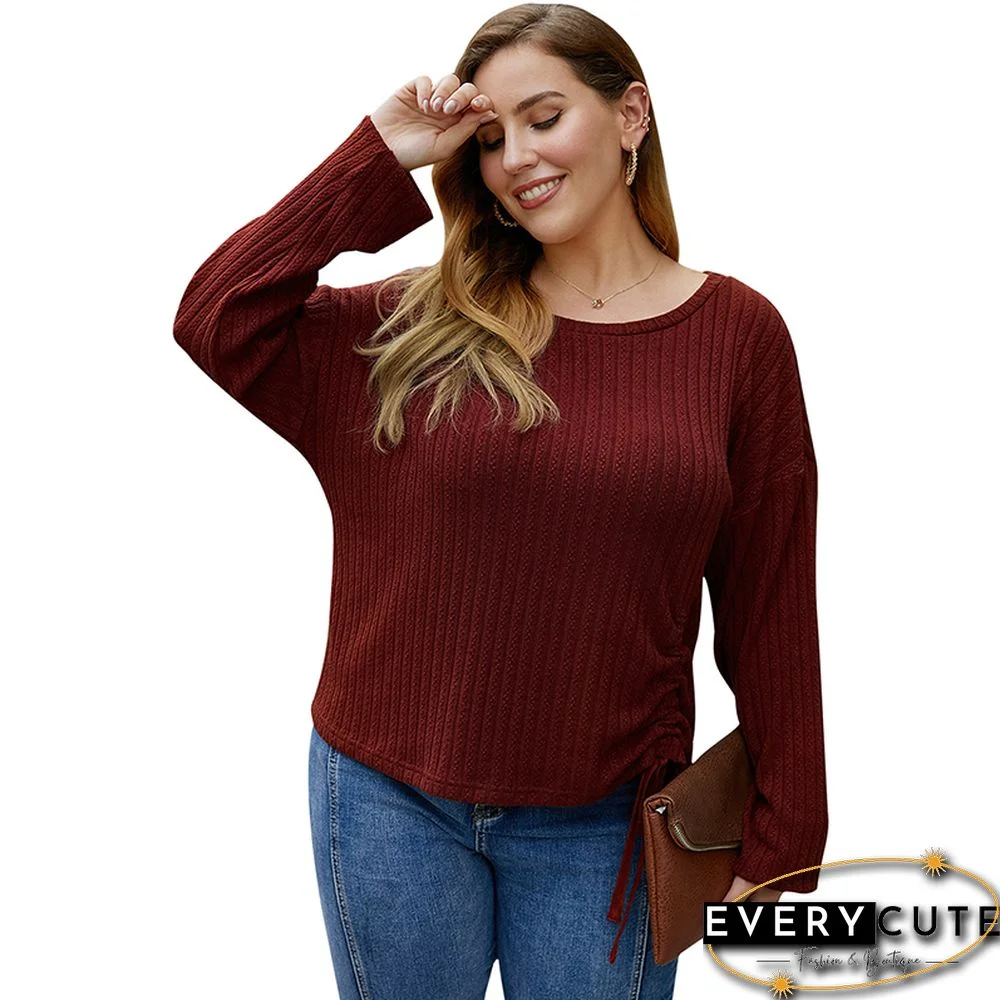 Red Ruffled Detail Long Sleeve Plus Size Tops
