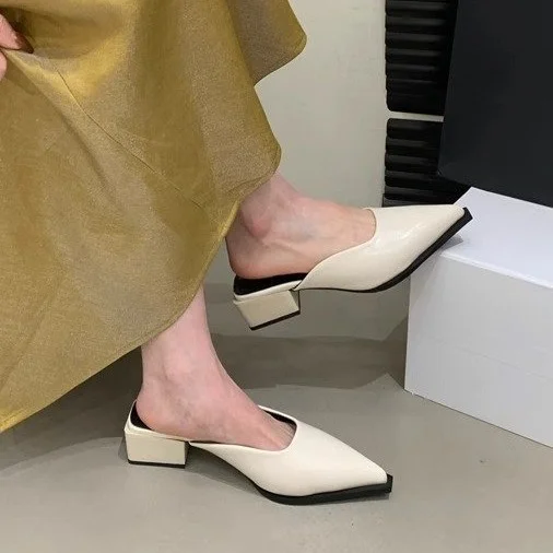 Yyvonne Half Slippers Women's Muller Shoes 2025 Summer New Pointed Cool Slippers And Retro Wearing Slippers