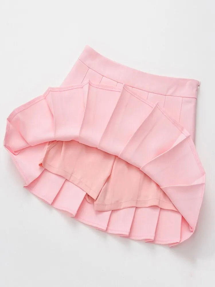 New Spring High Waist Ball Pleated Skirts Harajuku Denim Solid A-Line Sailor Skirt