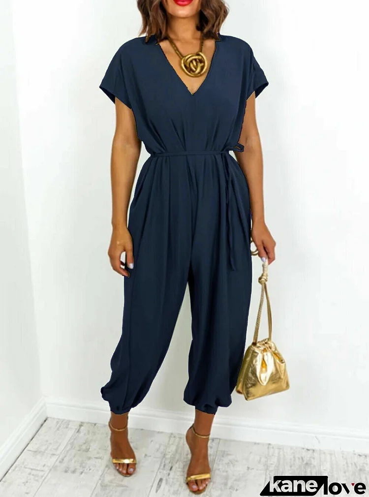 Tie Belted Waist Harem Wide Leg Jumpsuit