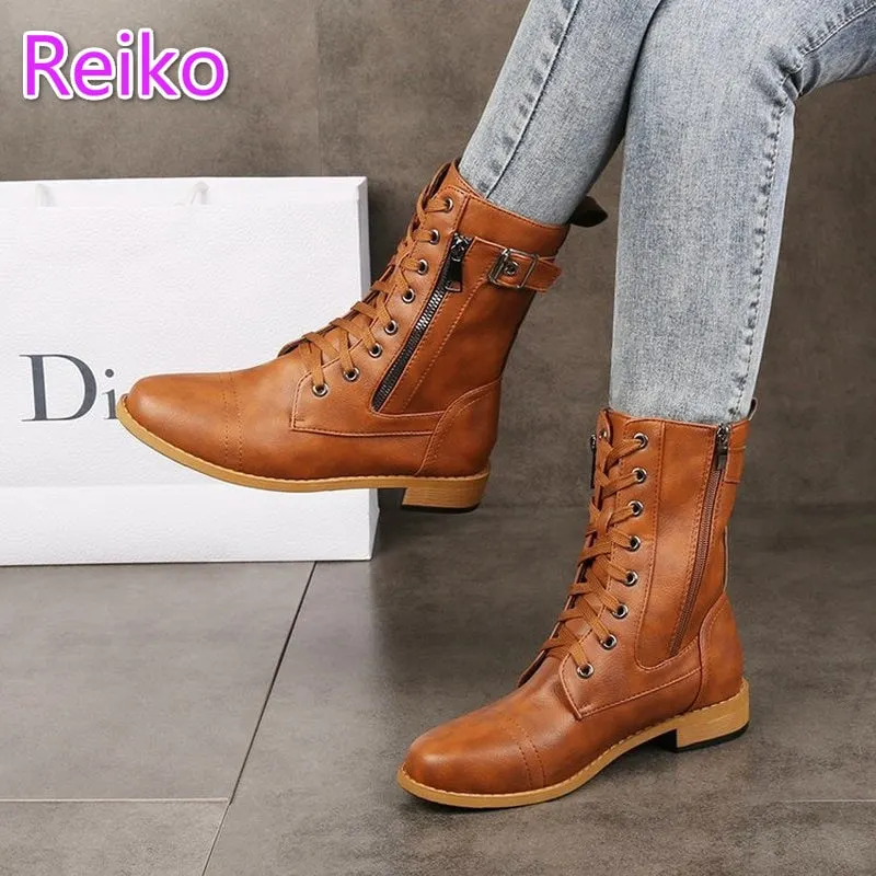 Retro Martin boots women 2021 autumn and winter new tooling boots large size foreign trade short boots thick heel knight boots