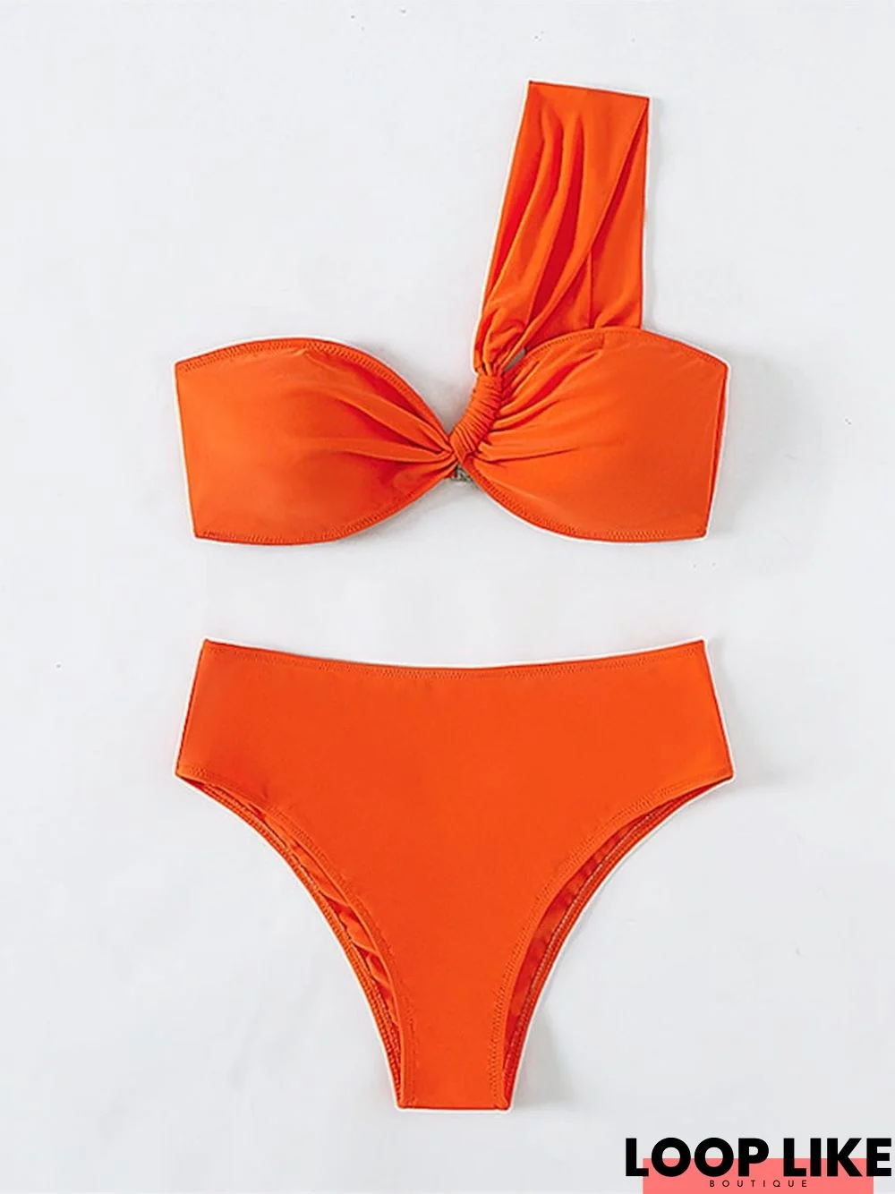 Women's Swimwear Bikini 2 Piece Normal Swimsuit Backless One Shoulder High Waisted Pure Color Orange Bathing Suits New Vacation Fashion
