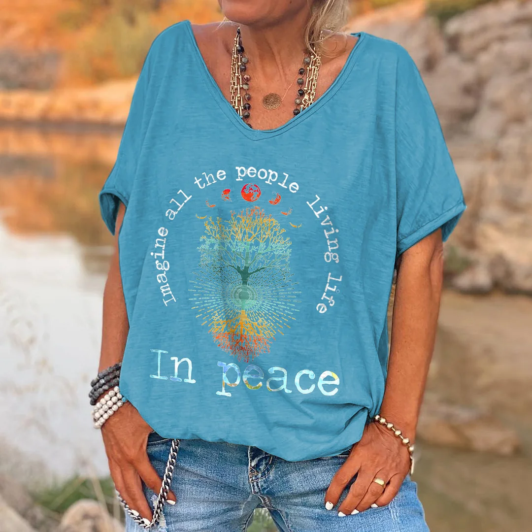 Imagine All The People Living In Peace Printed T-shirt
