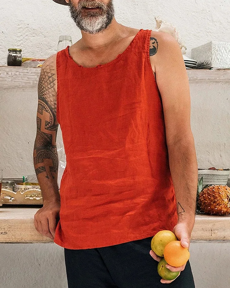 Men's Casual Cotton And Linen Sleeveless Vest