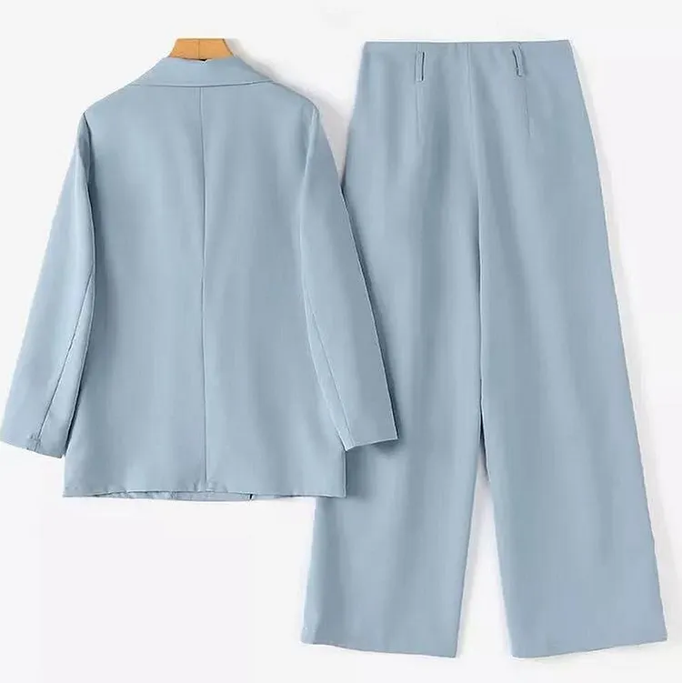 Double Breasted Blazer Set with Notched Lapel for Women