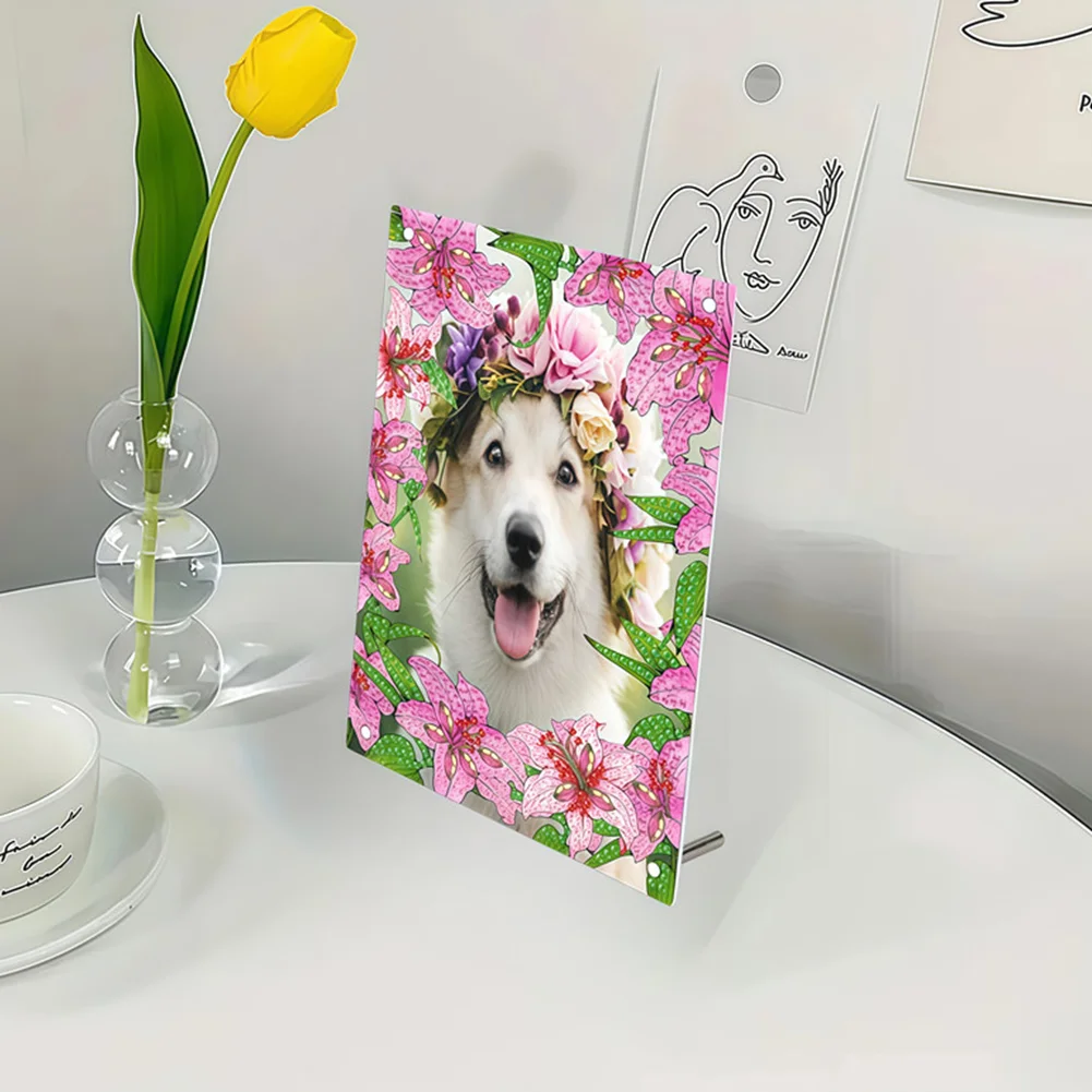 Special Shape Pink Lily Table Top Diamond Painting Frame Kits for Families