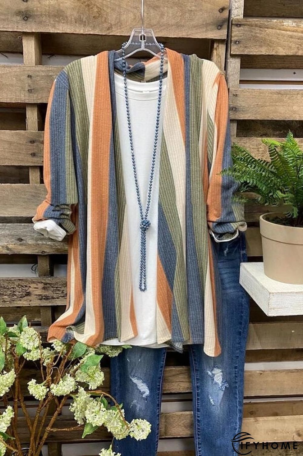 Fashion Casual Stripe Print Coat | IFYHOME