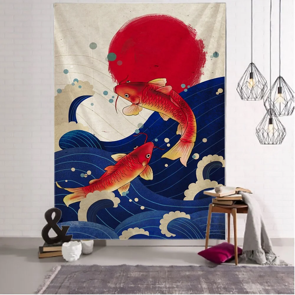 Print Blanket Kanagawa Wave Tapestry Wall Hanging Bohemian Bed Hippie Japanese Illustration Kawaii Bedroom Home Decor