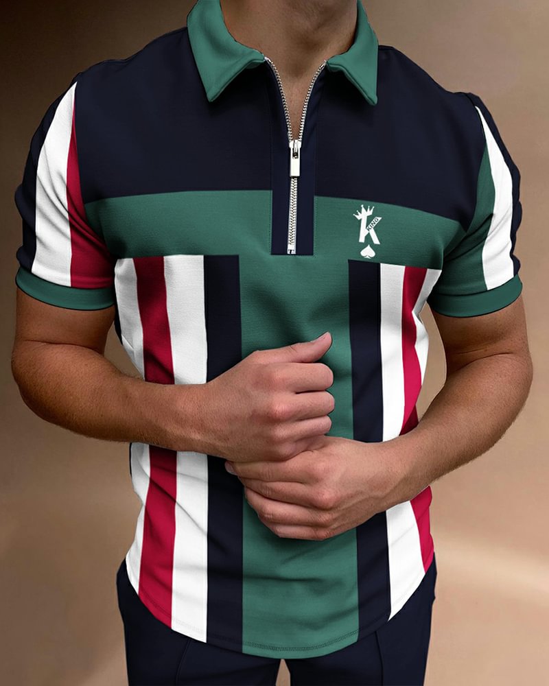 Men's Casual K Print Short Sleeve Polo Shirt