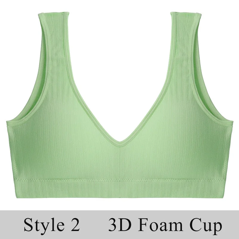 FINETOO Women Seamless Bralette Underwear Push Up U-Back Intimates Lingerie Femme Short Cropped Top Sexy V-Neck Bra Tank Tops