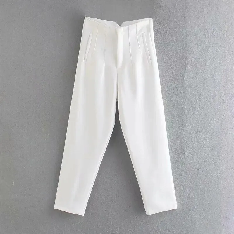 Za Women's Pants Office Ladies Blazer Harem Pant Pink High Waist Trousers Solid Loose Pant Khaki Elegant Fashion Pockets Beige
