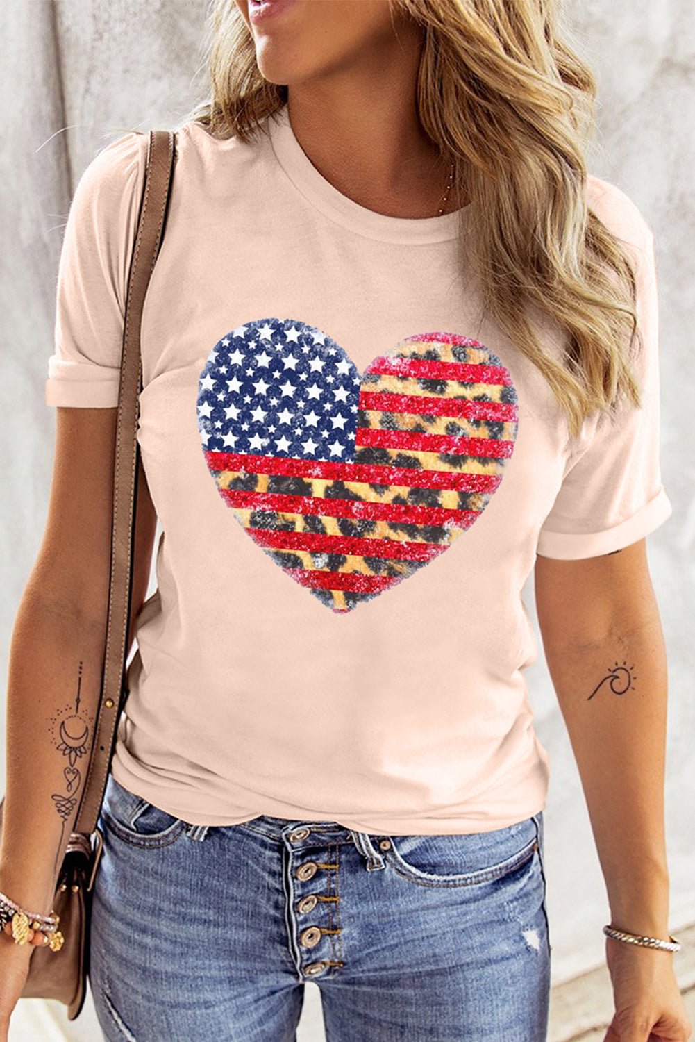 American Flag Leopard Heart Shape Print Graphic Tee