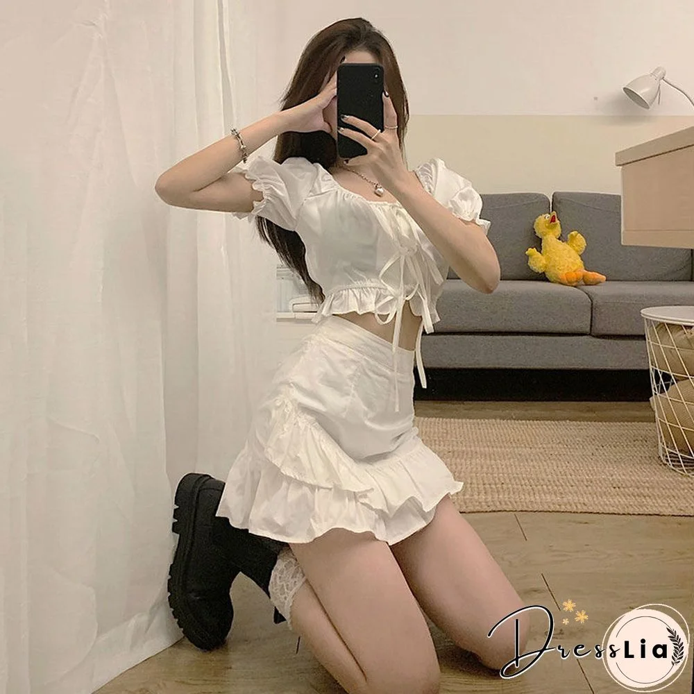 Summer Sets Women Chic Crop Top Basic Empire All-match Bottom College Daily Ulzzang Lovely Female Outfits Casual Party Holiday