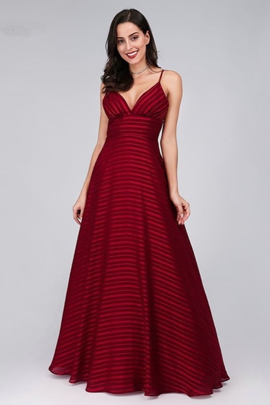 Burgundy Spaghetti-Starps Prom Dress Long Sleeveless Evening Party Gowns - lulusllly