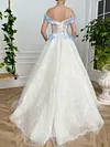 White Ethereal Bluebell 3D Flower Ball Gown Off The Shoulder A Line Princess Prom Dress Organza Tulle Floor Length Formal Corset Bodice