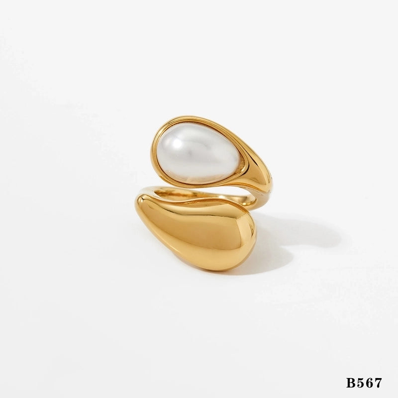 Modern Style Artistic Geometric 316 Stainless Steel  Pearl Tiger Eye 16K Gold Plated White Gold Plated Gold Plated Open Rings