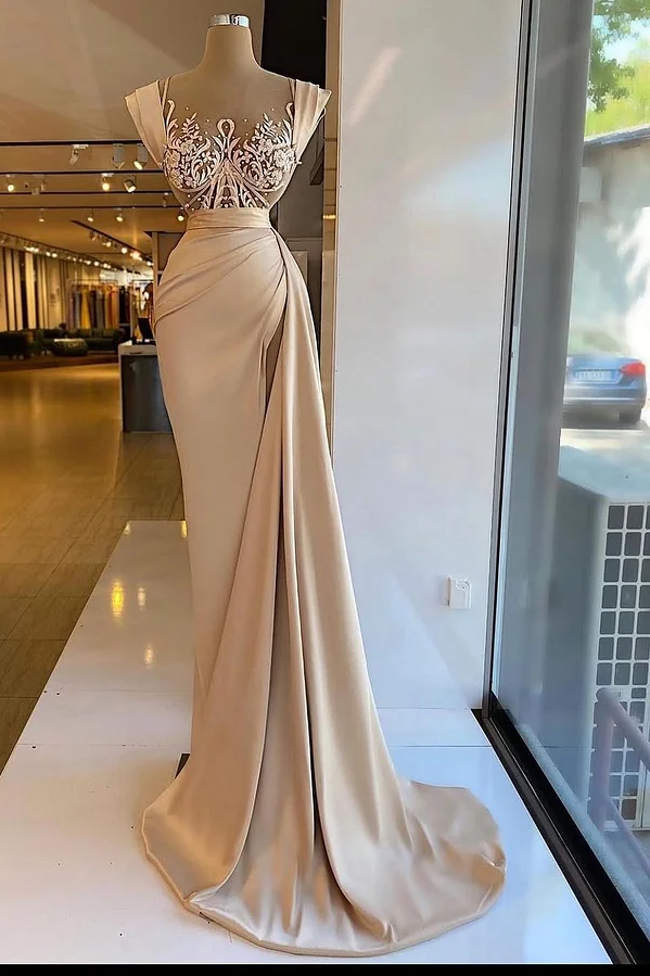 Daisda Gorgeous Sleeveless Mermaid Beads Prom Dress With Split 