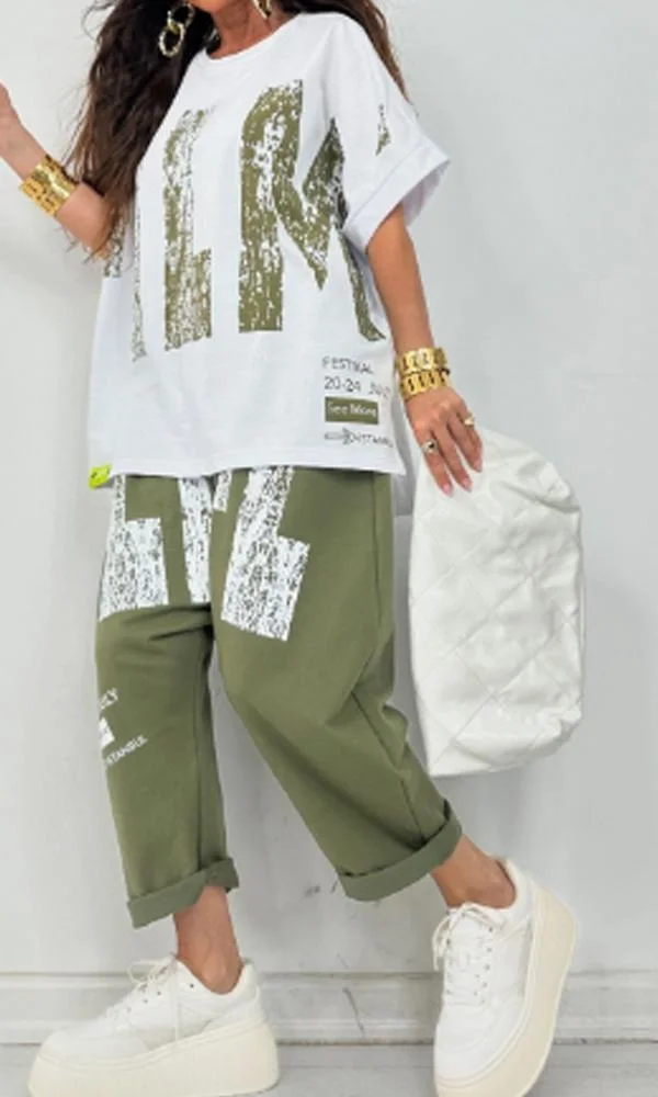 Women's Comfortable Letter-Patterned Top And Pants Two-Piece Set